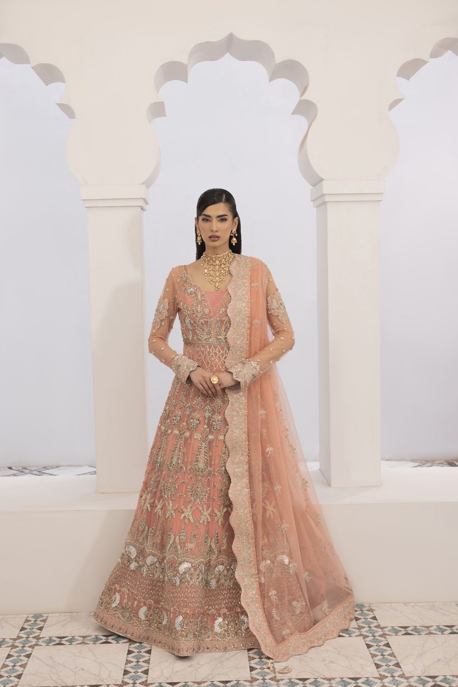 Shaftalu — Peach walima dress for a wedding guest