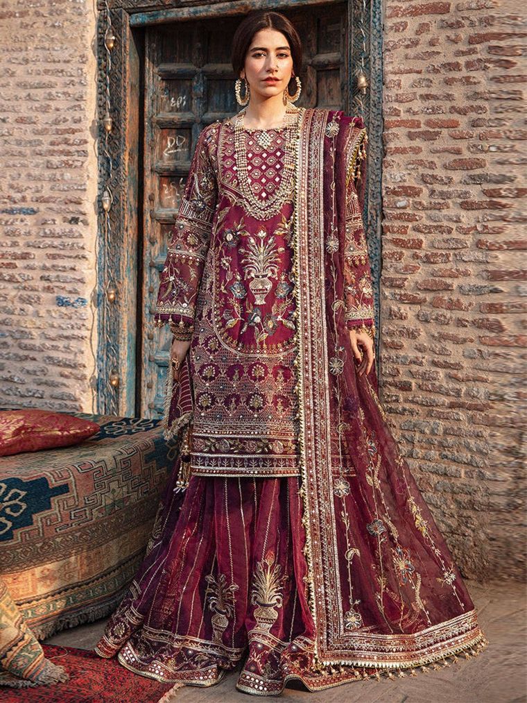 Anaar — Maroon barat dress for a wedding guest
