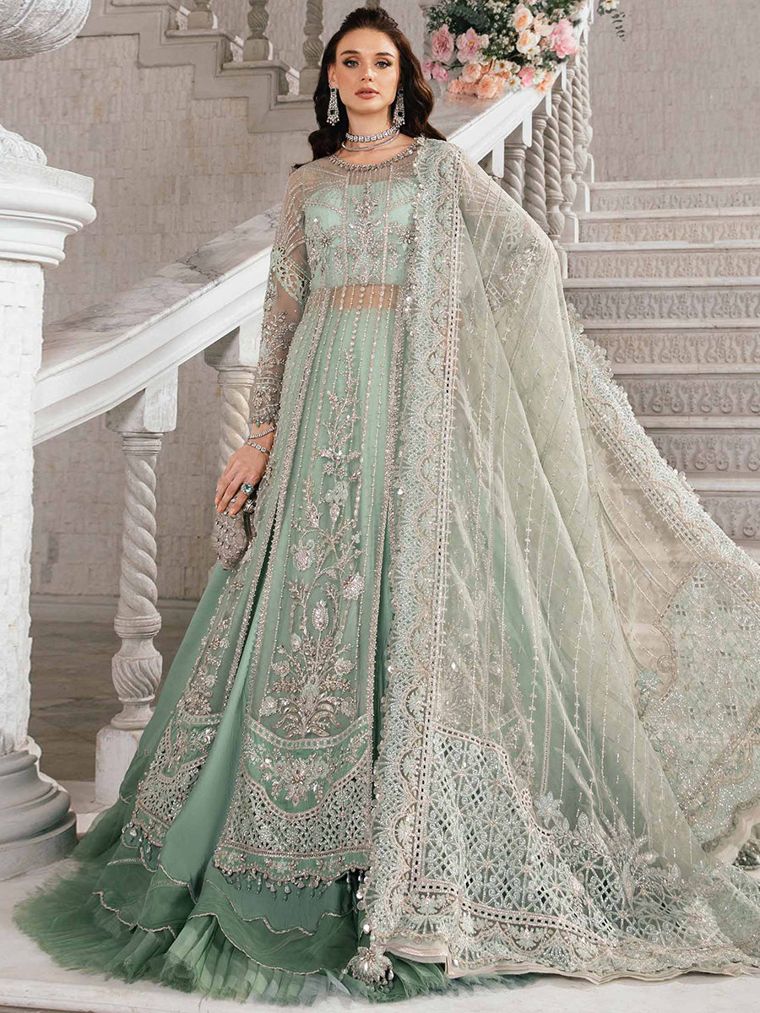 Marghzar — Sage green walima dress for a wedding guest
