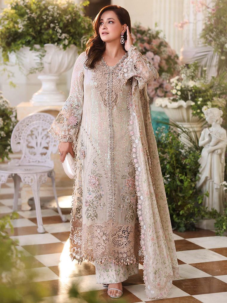 Sadaf-e-Sheer — Ivory / champagne walima dress for a wedding guest